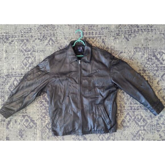 Vintage GAP Full Zip Leather Jacket Men’s XL Black Quilt Lined Bomber Y2K 90s - Picture 1 of 12